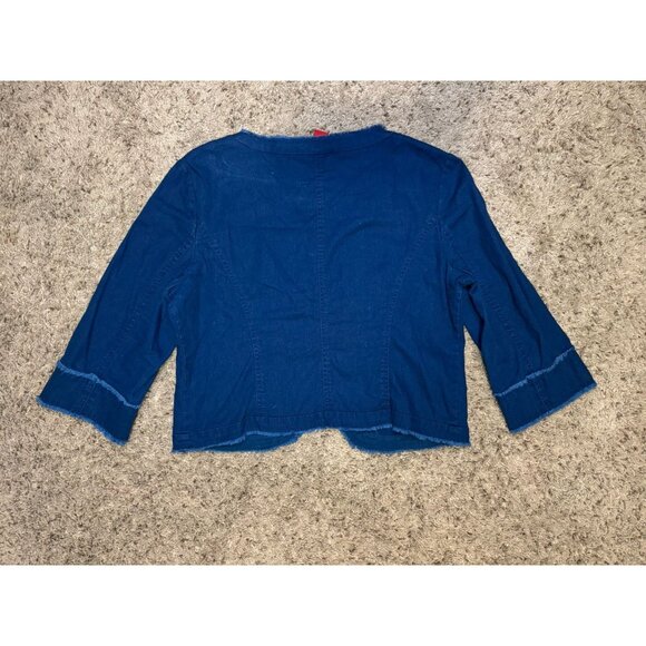 SUNDANCE Blue Linen Blend Cropped Cardigan Jacket Preppy Boho Career Office 10 - Picture 2 of 6